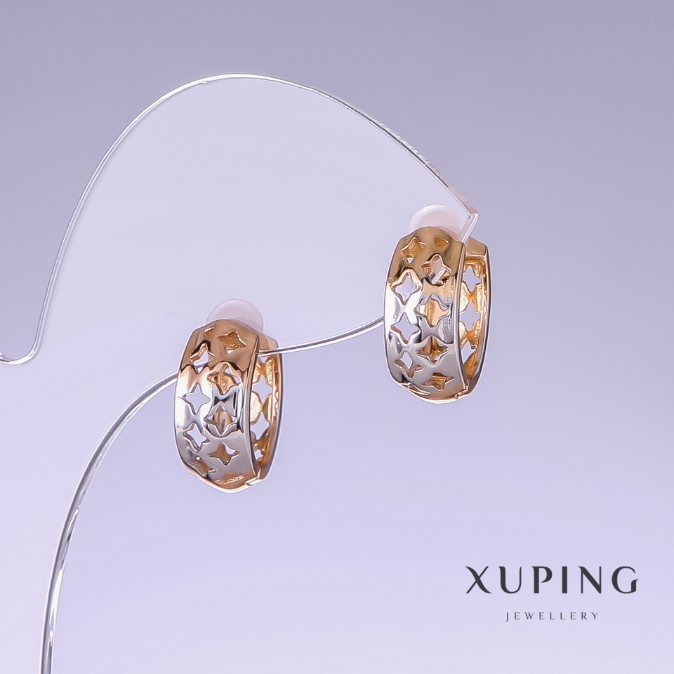 Xuping Earrings, length 15mm, thickness 6mm, rhodium and 18k gold plating