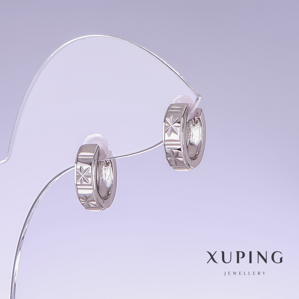 Xuping Earrings, 13 mm Length, 4 mm Thickness, Rhodium