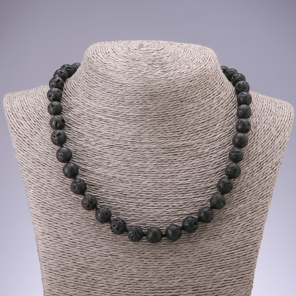 Lava bead necklace, 8 mm diameter, 48 cm length