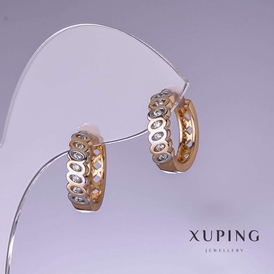 Xuping earrings with white crystals 15x4 mm rhodium, 18k gold plating