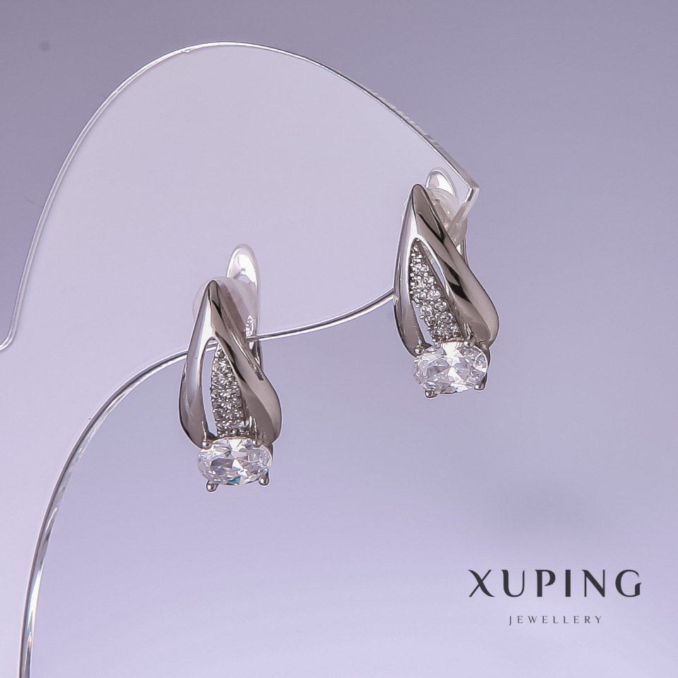Xuping Earrings with White Cubic Zirconia 17x8mm Rhodium-Plated