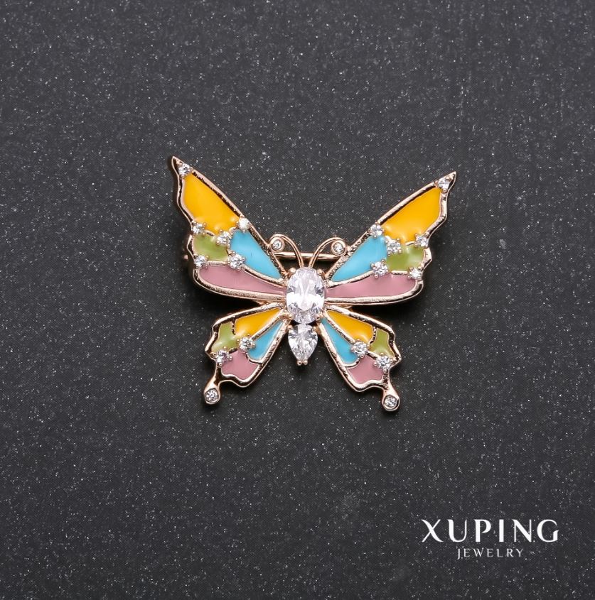 Xuping Butterfly Brooch with Multicolor Enamel and 18k Gold Plating 29x27mm