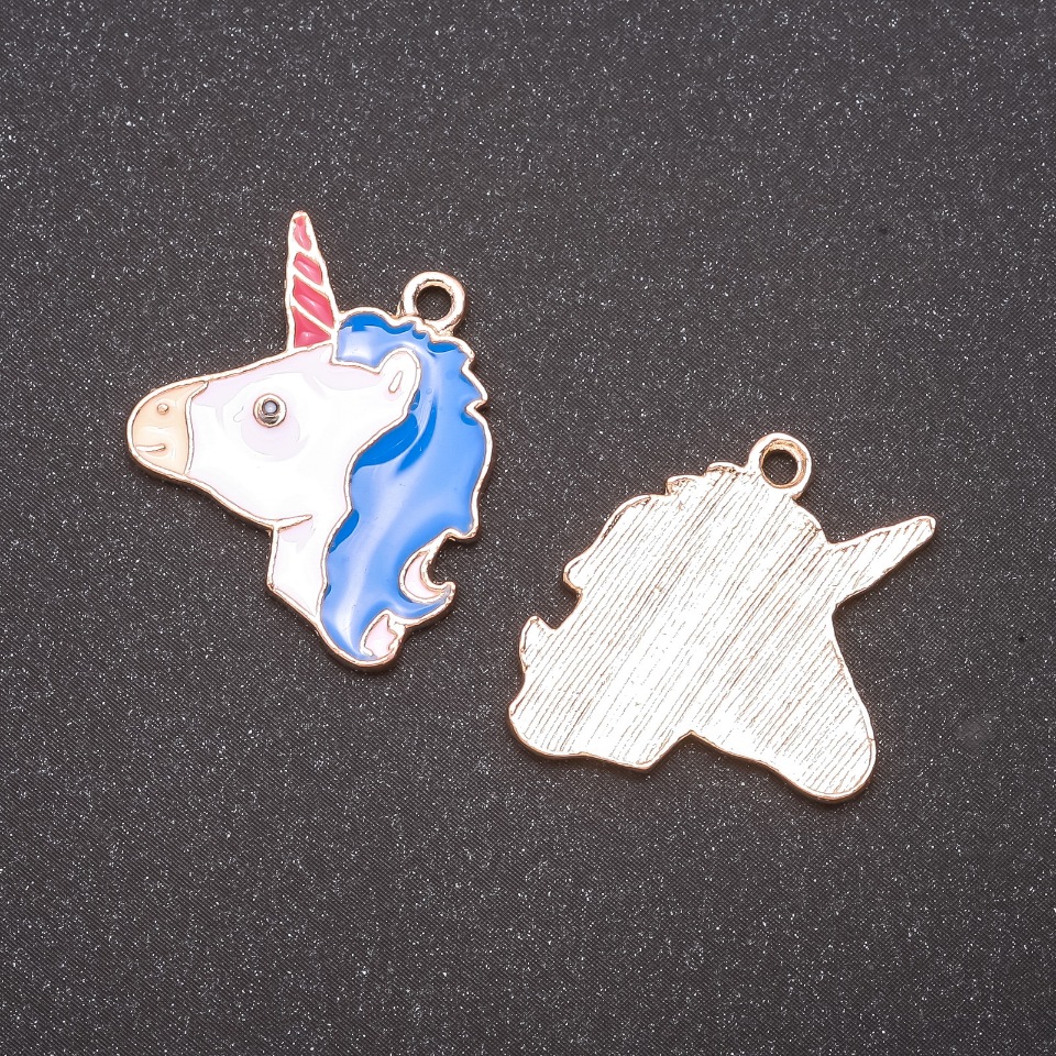 Unicorn pendant blue enamel finish, 5 pcs, 25x19 mm