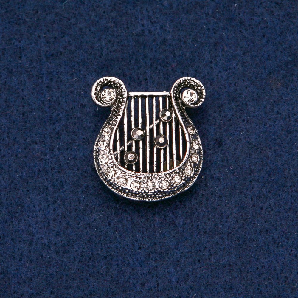 Lyra Brooch 25×23 mm in dark crystals, dark metal