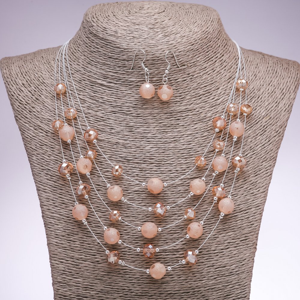 Set of Earrings and Necklace Stardust 'On the Strings of the Soul' Beads 'Champagne', diameter 5-10 mm, length 45-50 cm