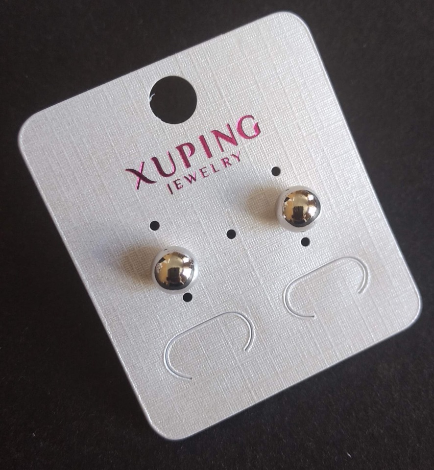 Xuping Ball Stud Earrings - Ball Shape, 7mm Rhodium-Plated