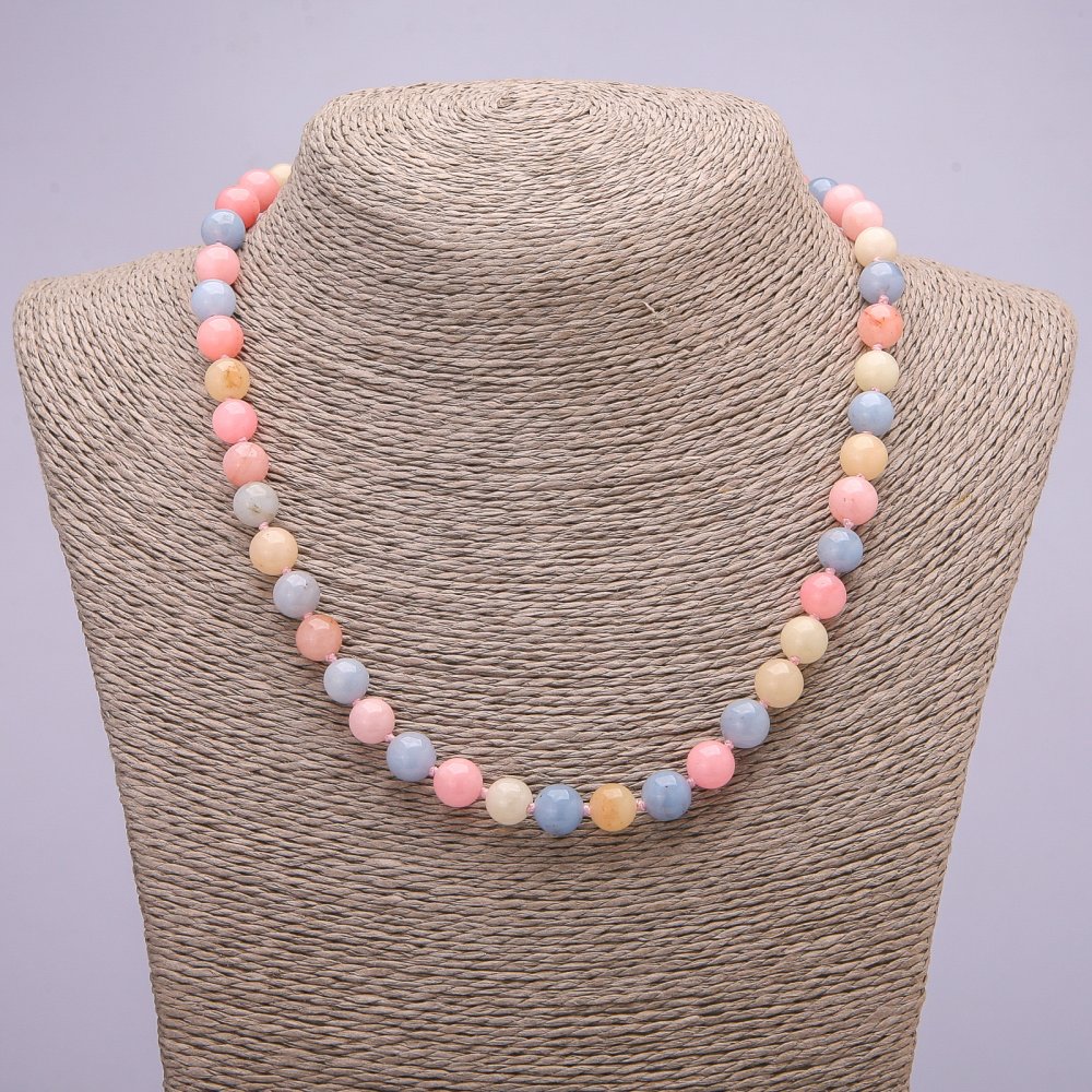 Morganite Necklace with Synthetic Smooth Beads, 8 mm Diameter, 45 cm Length