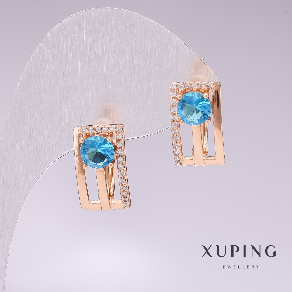 Xuping Earrings with 18k Gold Plating, Blue Stones and White Crystals