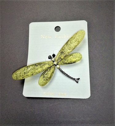 Dragonfly Brooch with Crystals, 70x30 mm Gray Metal