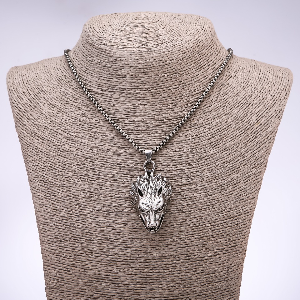 Pendant in punk goth style Wolf 30×50 mm on a chain, 65 cm long