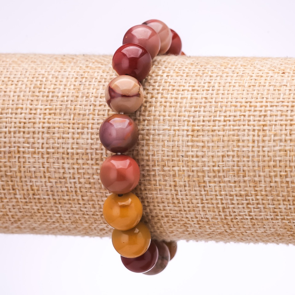 Mookaite Jasper Bracelet, Smooth Beads, 10 mm Diameter, 18 cm Length on Elastic