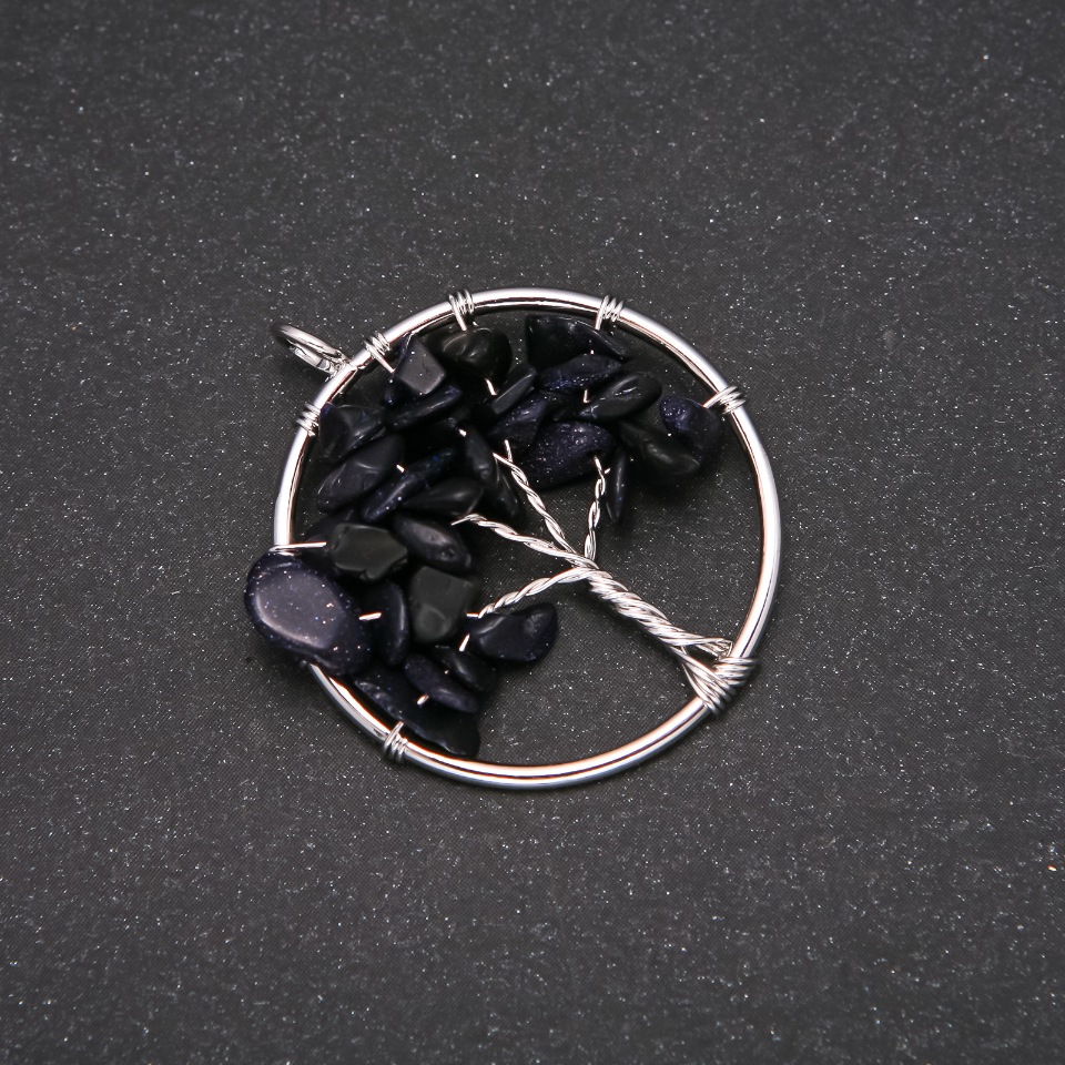 Кулон "Дерево щастя" Авантюрин Синій Пісок Ніч Каїра, діаметр 30мм