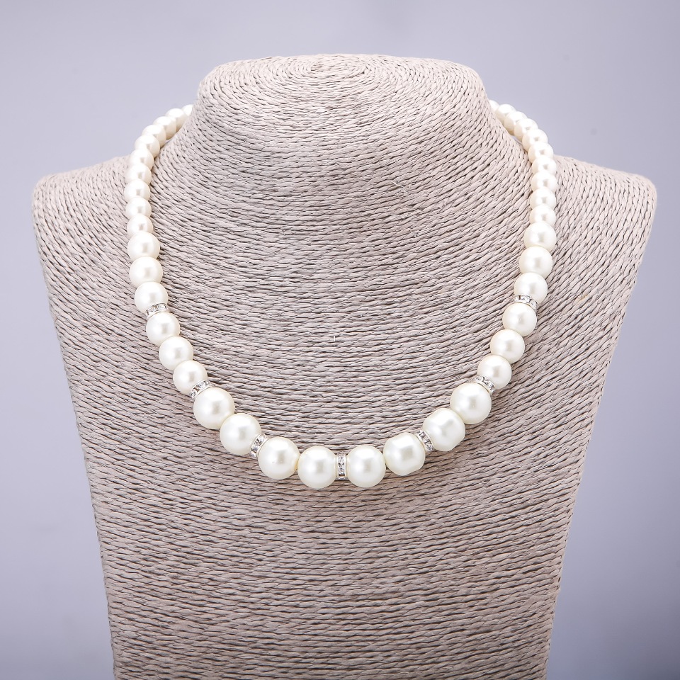 Pearl Necklace (Acrylic) Ivory with Rondelle Inlays, 8-12mm Diameter, 42-48cm Length