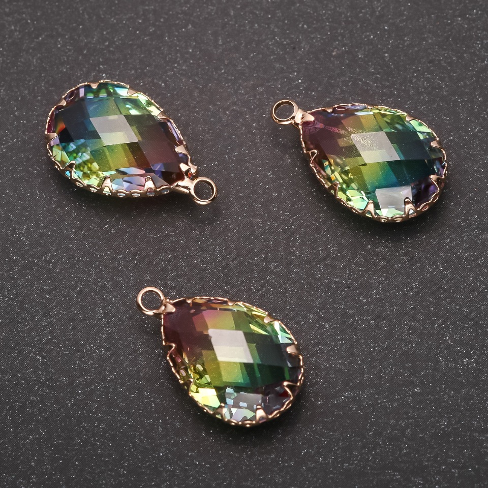 Rainbow Drop Pendant in Gold-Tone Setting 13x21 mm