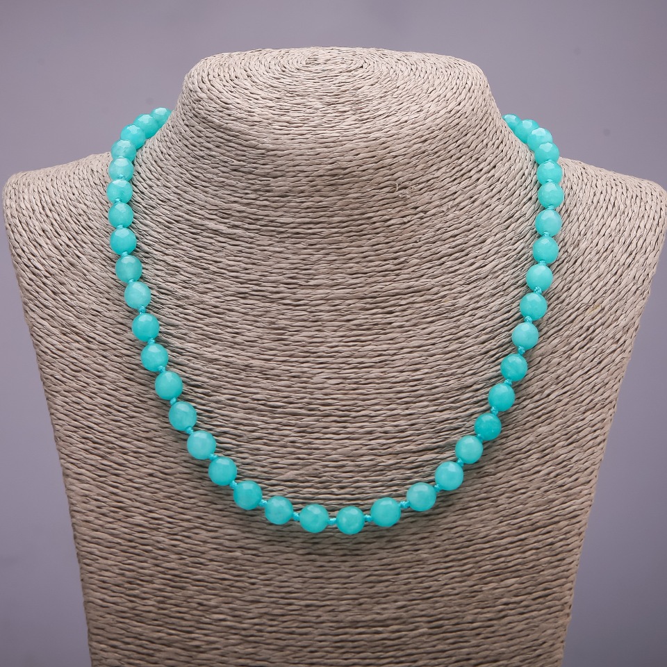 Aquamarine Necklace with Faceted Beads, 8mm Diameter, 48cm Length
