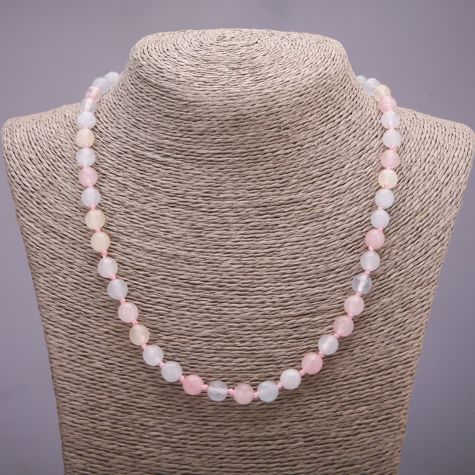 Morganite Necklace (Synthetic) Faceted Bead, 8 mm Diameter, 50 cm Length