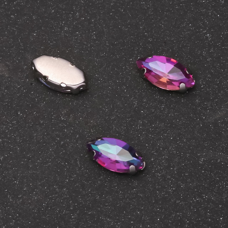 Oval sew-on crystal in cap setting 9×18 mm blue-pink