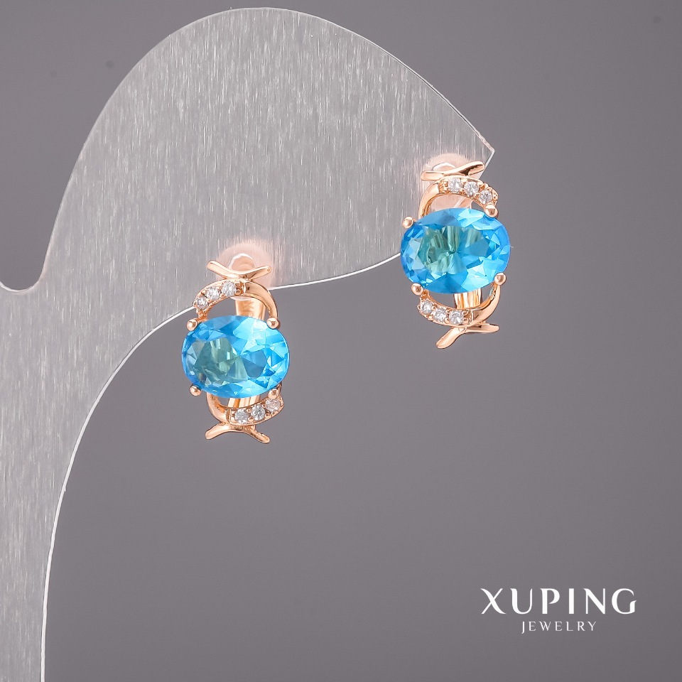 Xuping Earrings with Blue Stones 9x15mm 18K Gold Plating