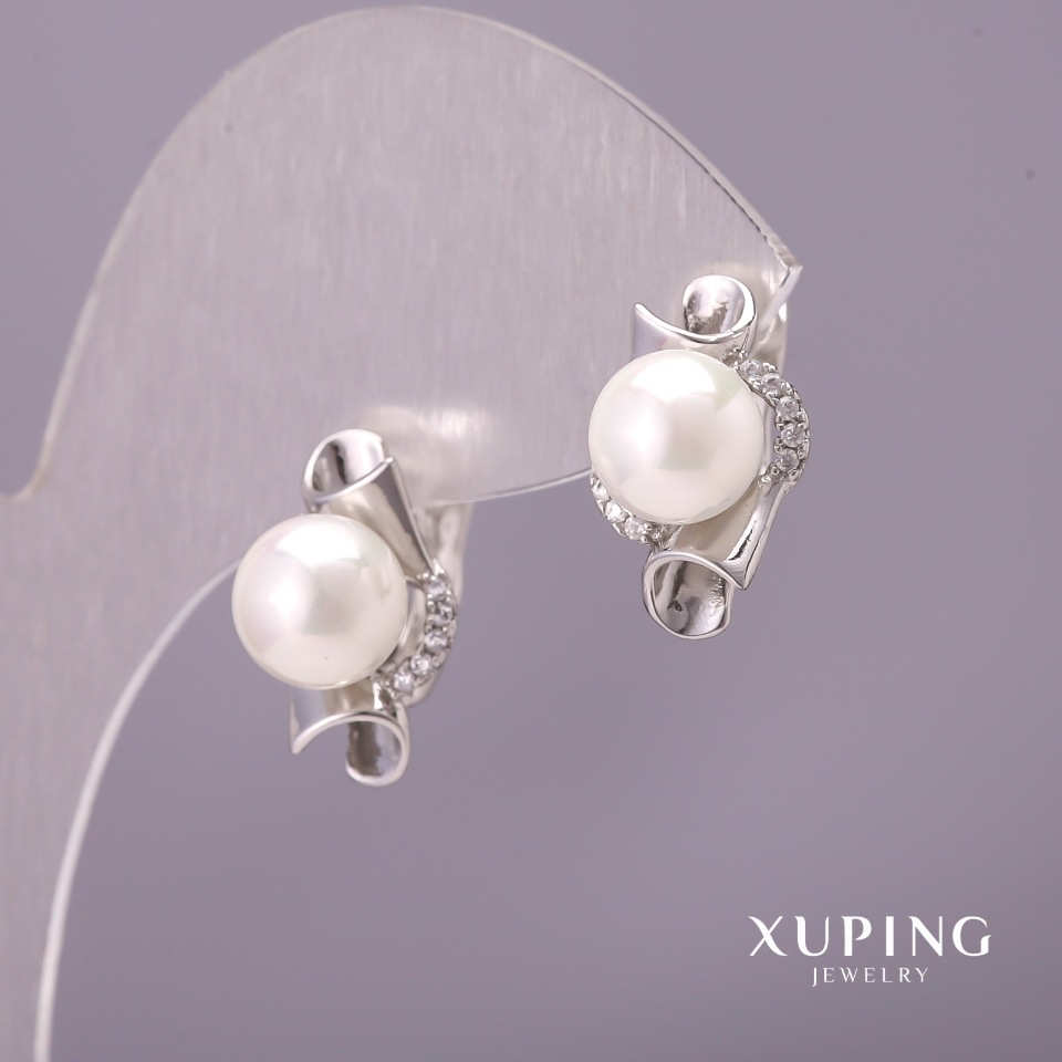 Xuping Earrings with Majorca Pearls, 10x17 mm, Rhodium