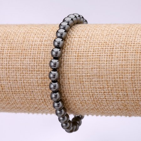 Hematite bracelet with smooth beads, 6 mm diameter, 18 cm length on elastic