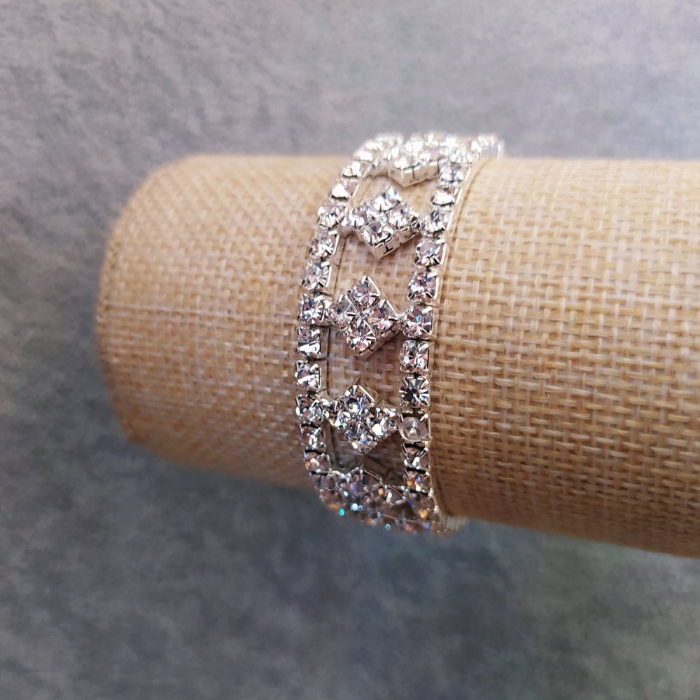 Rhinestone bracelet 'Checkerboard' two-row stretch, 17 cm circumference