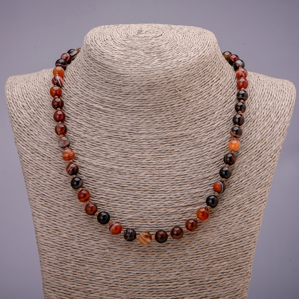 Beaded Agate Necklace, smooth round beads, diameter 8(±)mm, length 48 cm