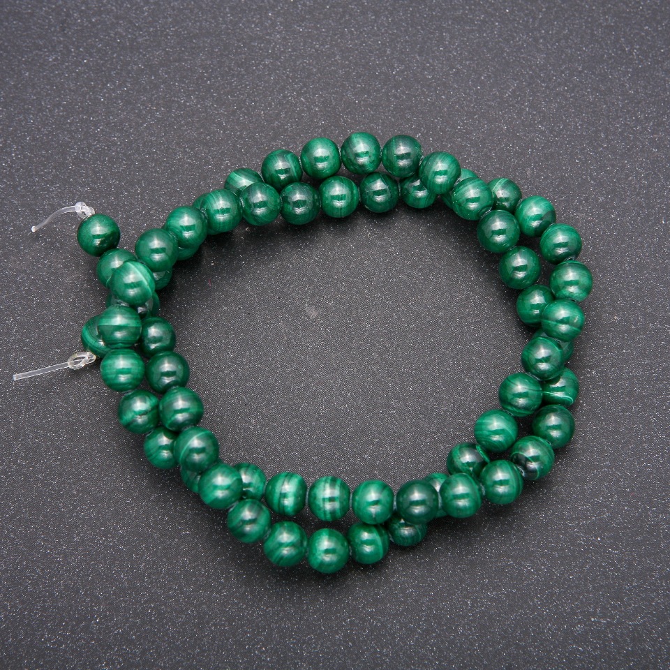 Natural Malachite Beads - Smooth Round Bead, Diameter 6 (+/-) mm, Length 38 cm