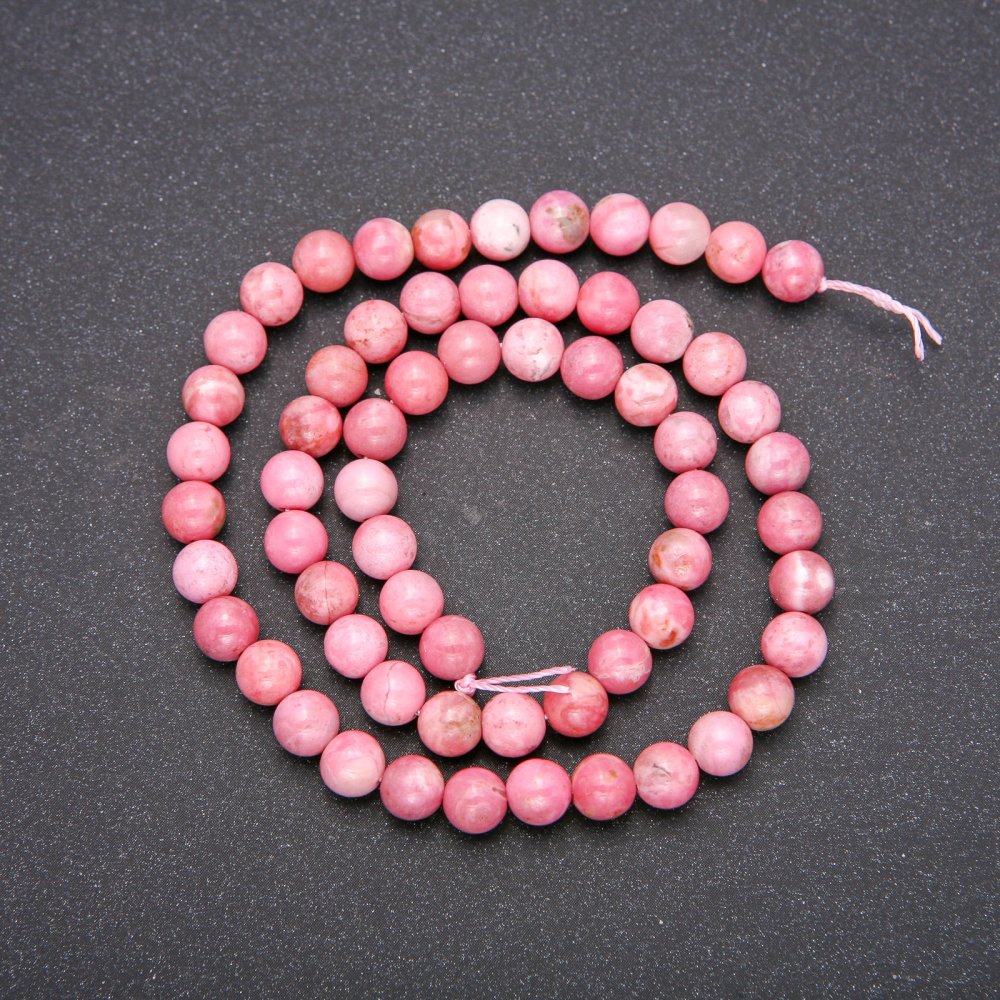 Rhodochrosite natural stone beads - smooth round bead, diameter 6 (+ -) mm, length 38 cm