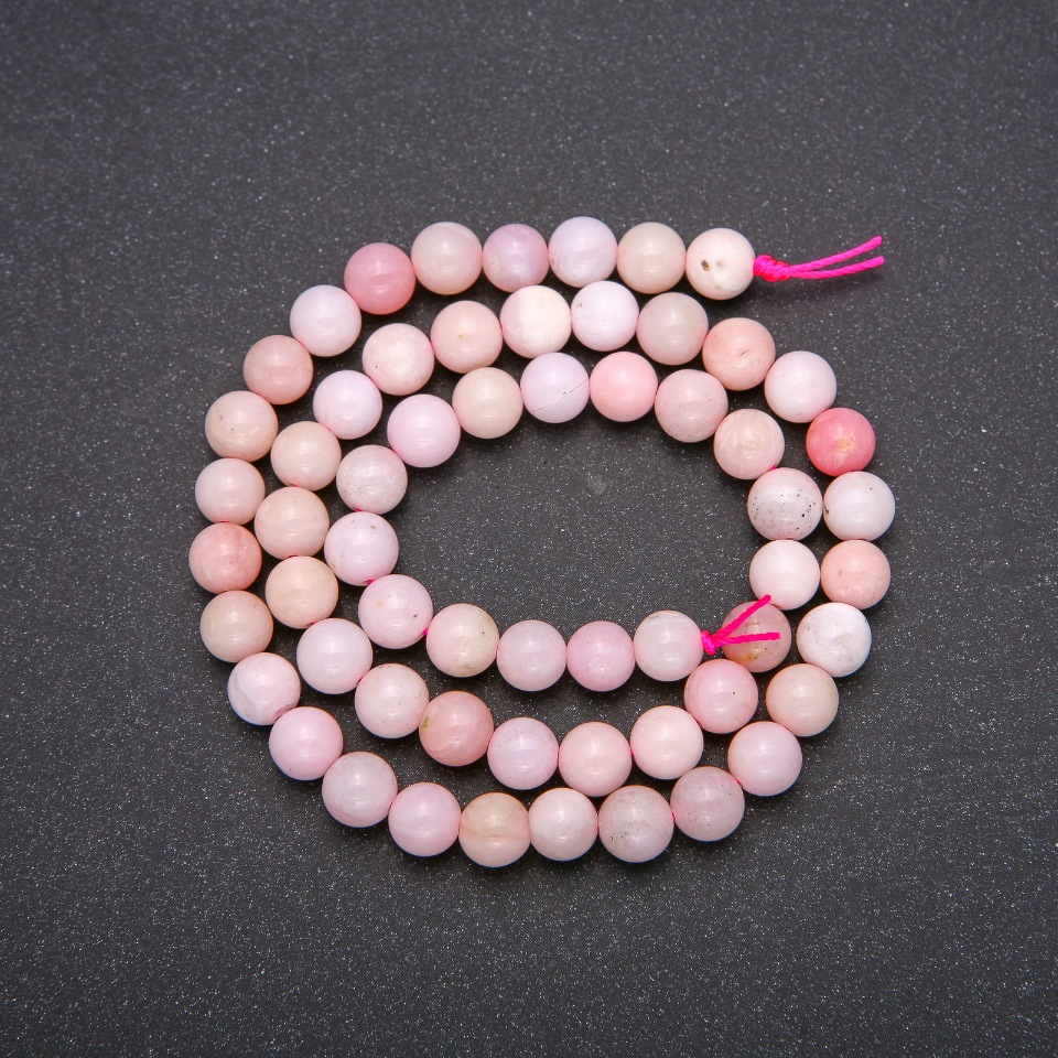 Natural Stone Beads Pink Opal Smooth Bead, Diameter 6 mm (+/-), Length 38 cm