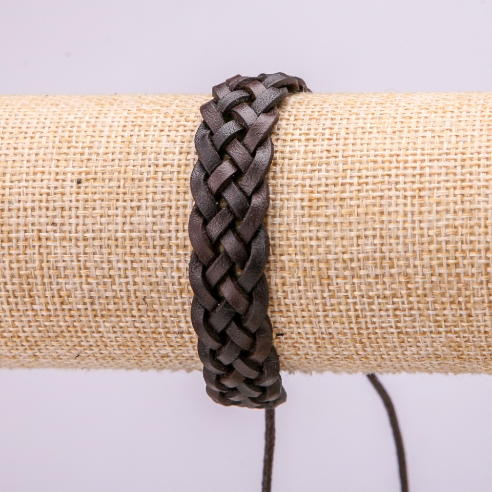 Bracelet, length 18–25 cm, thickness 13 mm, eco-leather, brown color, adjustable fastening