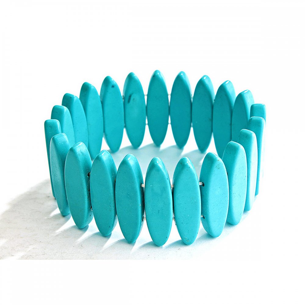 Blue Turquoise Oval Faceted Elastic Bracelet