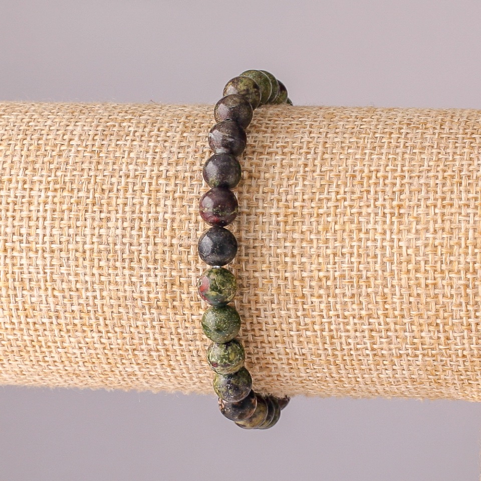 Dragon's Blood Jasper Bracelet on Elastic, Smooth Beads, 6 mm Diameter, 18 cm Circumference