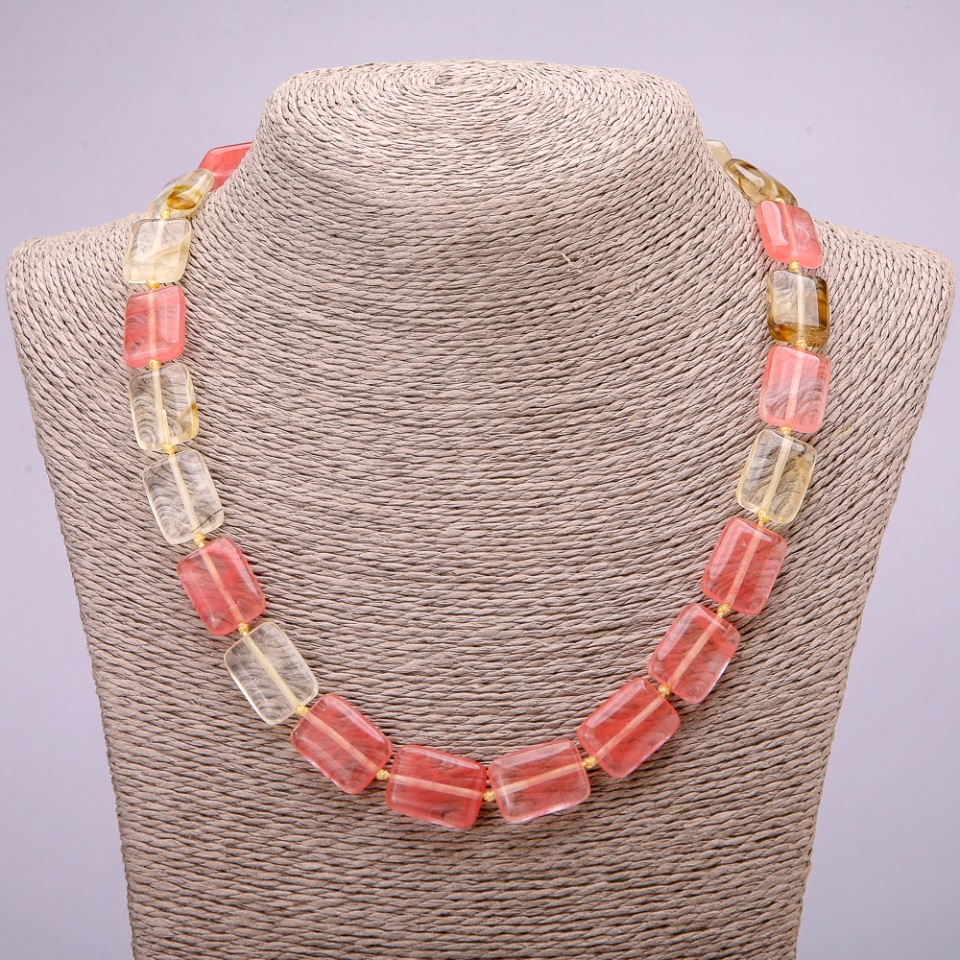 Natural chalcedony necklace with rectangular beads, 13×18 mm, length 48 cm