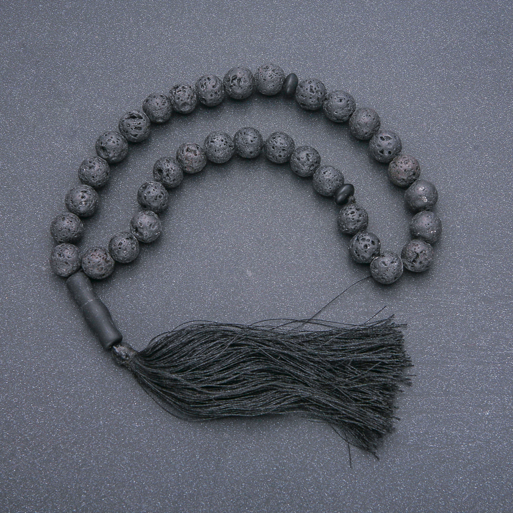 Lava Beads Mala, 33 Beads with Shungite Inlay, 10mm Diameter