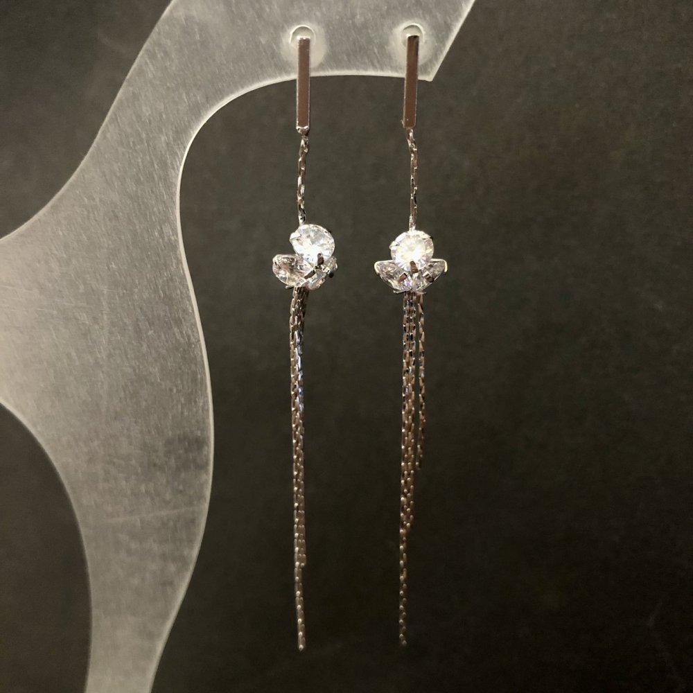 Xuping Rhodium Earrings with White Stones, Length 80mm+