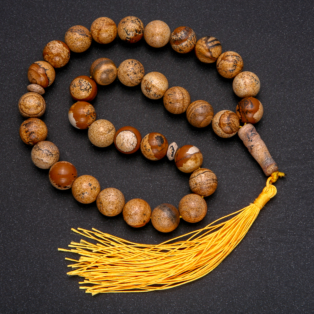 Prayer beads made from Landscape Jasper, 33 beads, smooth round beads, 12 mm diameter ± Landscape Jasper insert