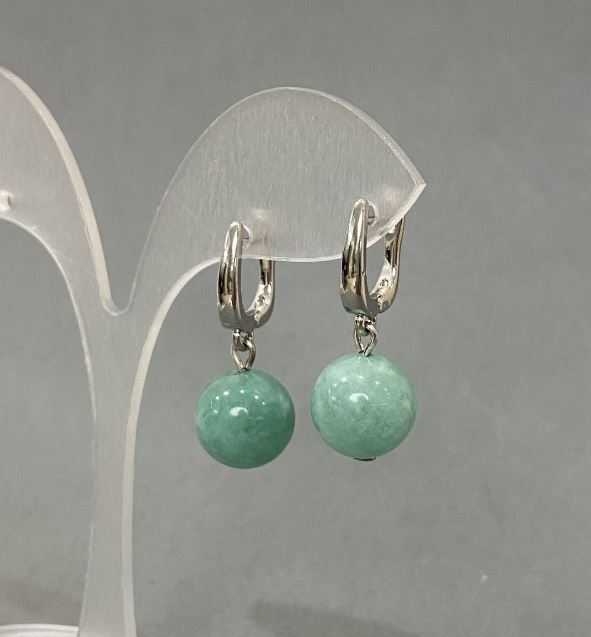 Earrings with natural jadeite stone, diameter 12 cm, length 18 mm +