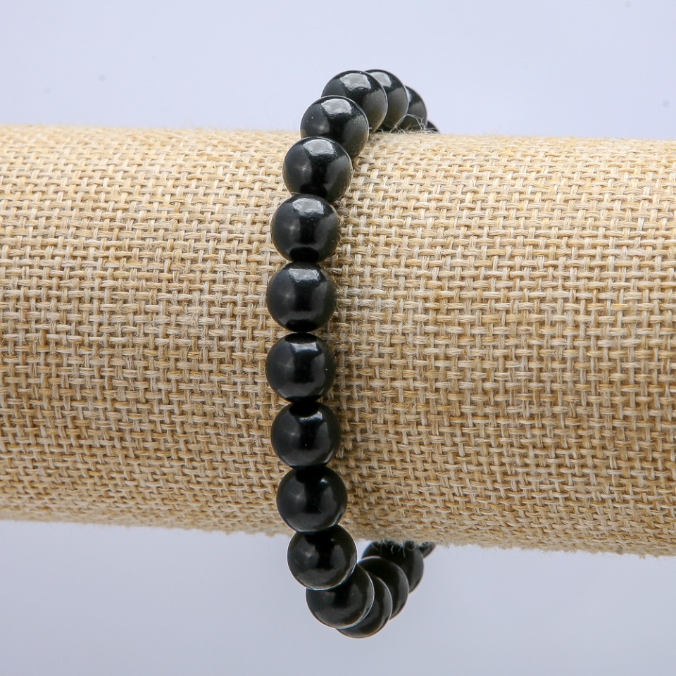 Elastic bracelet with natural shungite, smooth beads, 8 mm diameter, 18 cm length +