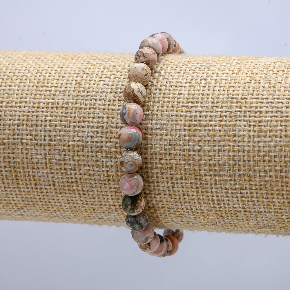 Elastic rhodochrosite bracelet with smooth beads, 6 mm diameter, 18 cm length +