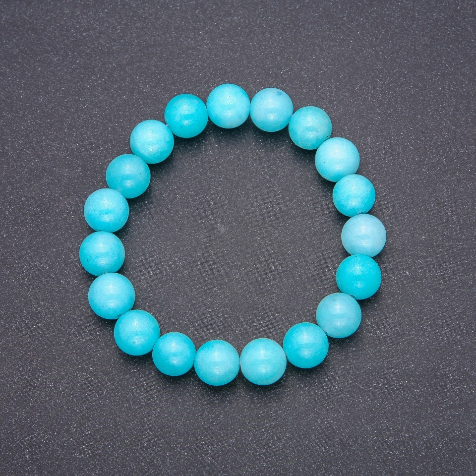 Elastic Aquamarine Bracelet (synthetic) smooth beads, 10 mm diameter, 18 cm circumference