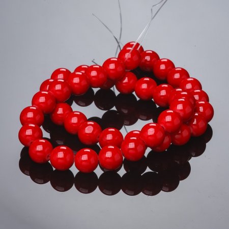 Coral Beads on Thread (Pressed) - Smooth Spheres, 12 mm Diameter, 40 cm Length