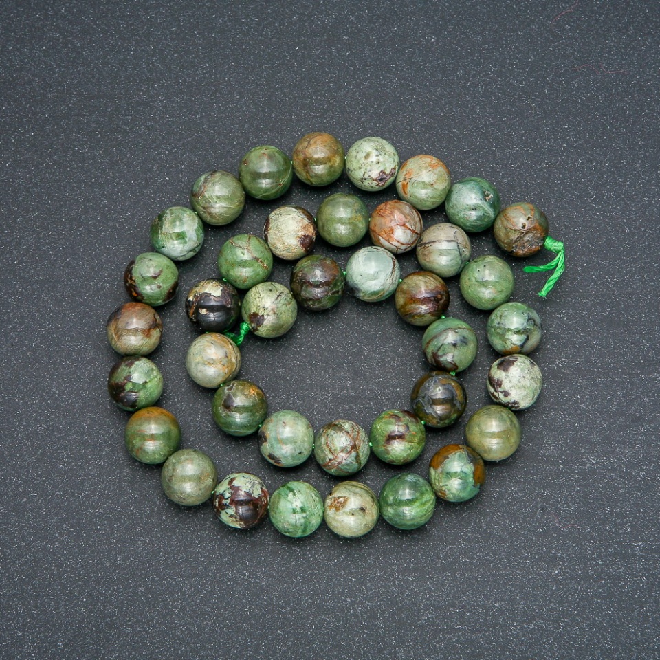 Beads on a string, natural stone, Green Jasper, smooth ball, 10mm diameter, 38 cm length +