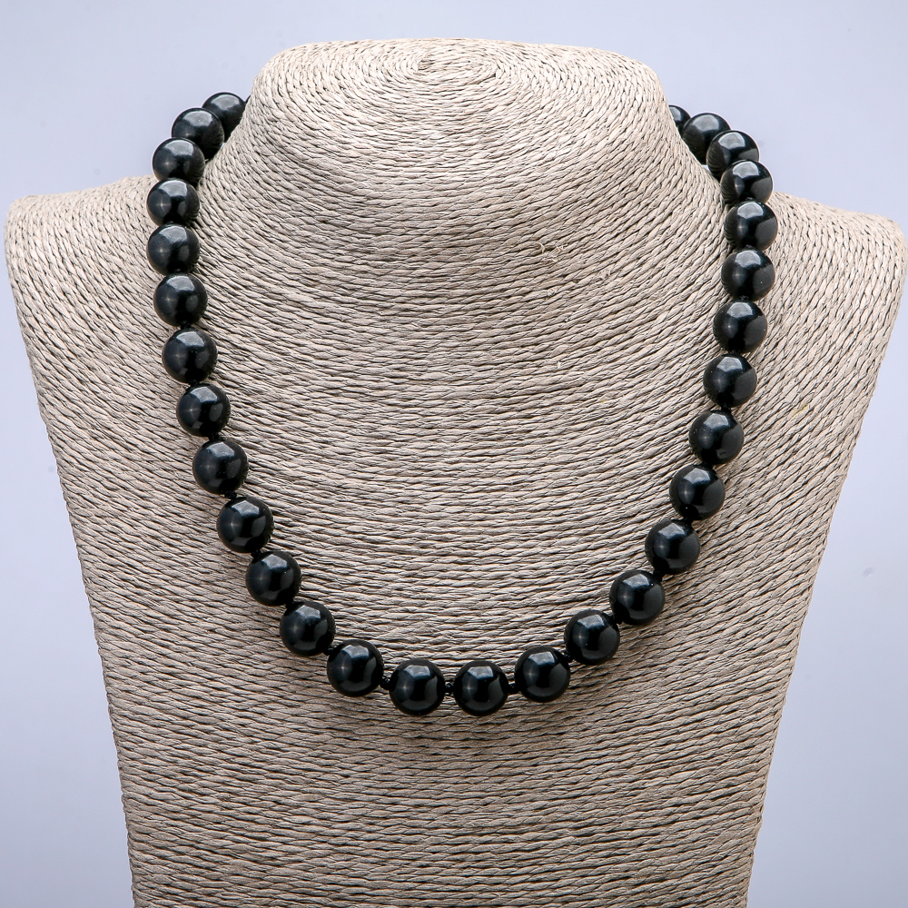 Shungite beads necklace with smooth spheres, diameter 12 mm ±, length 45 cm ±