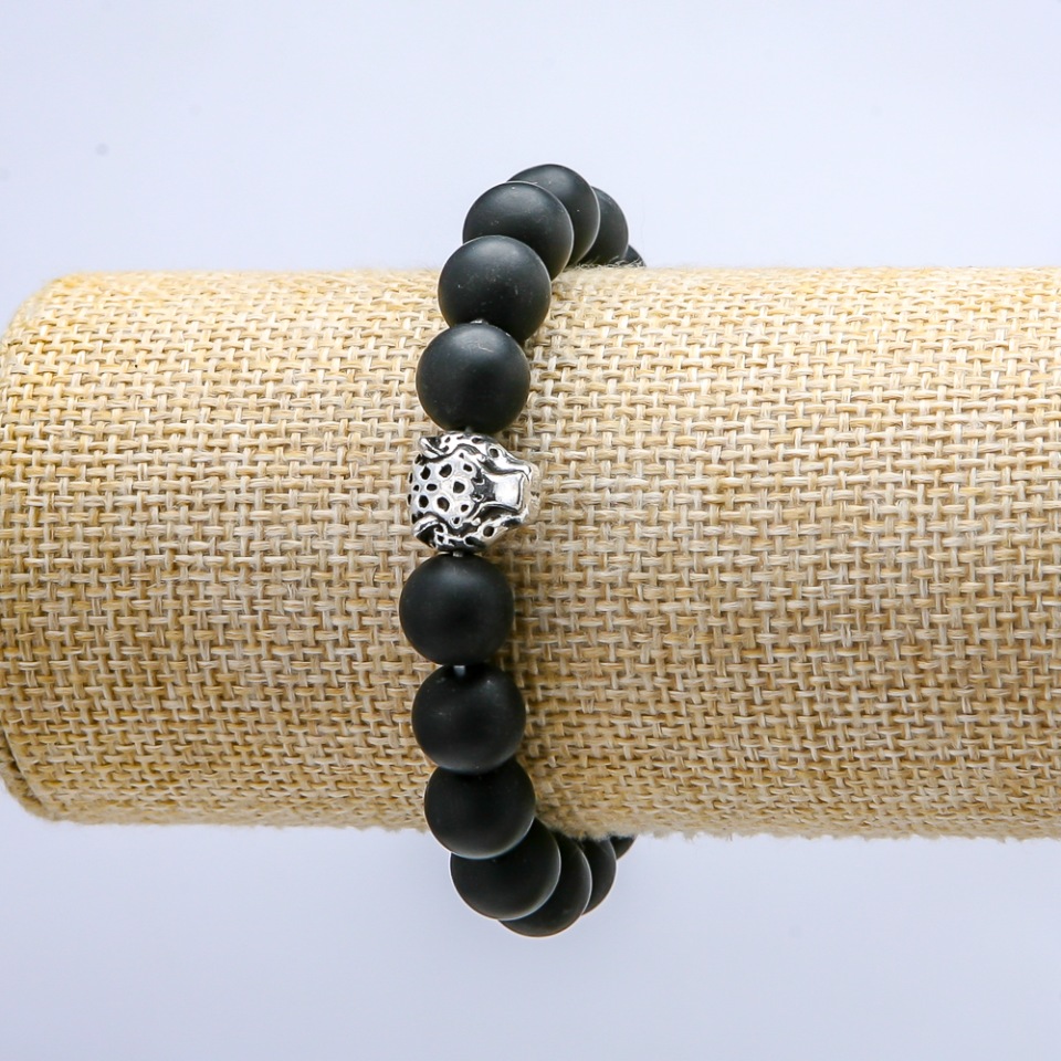 Shungite bracelet on elastic 'Leopard', 10 mm diameter, 18 cm long