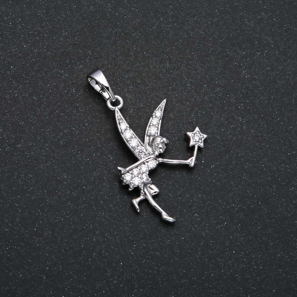 Pendant Xuping Rhodium Fairy with White Crystals, 32×18 mm diameter +