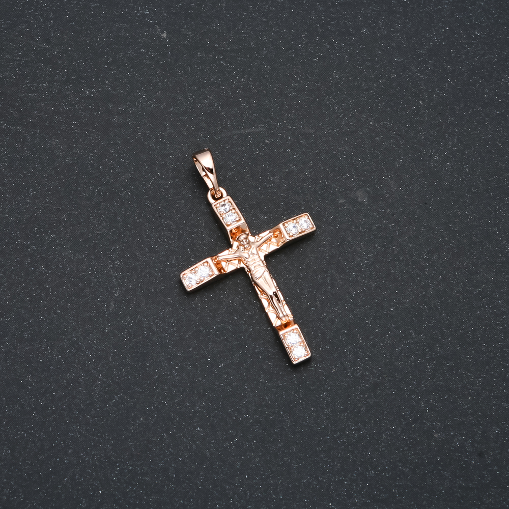 Xuping Pendant 18K Gold-Plated Cross with White Crystals, 35×21 mm +