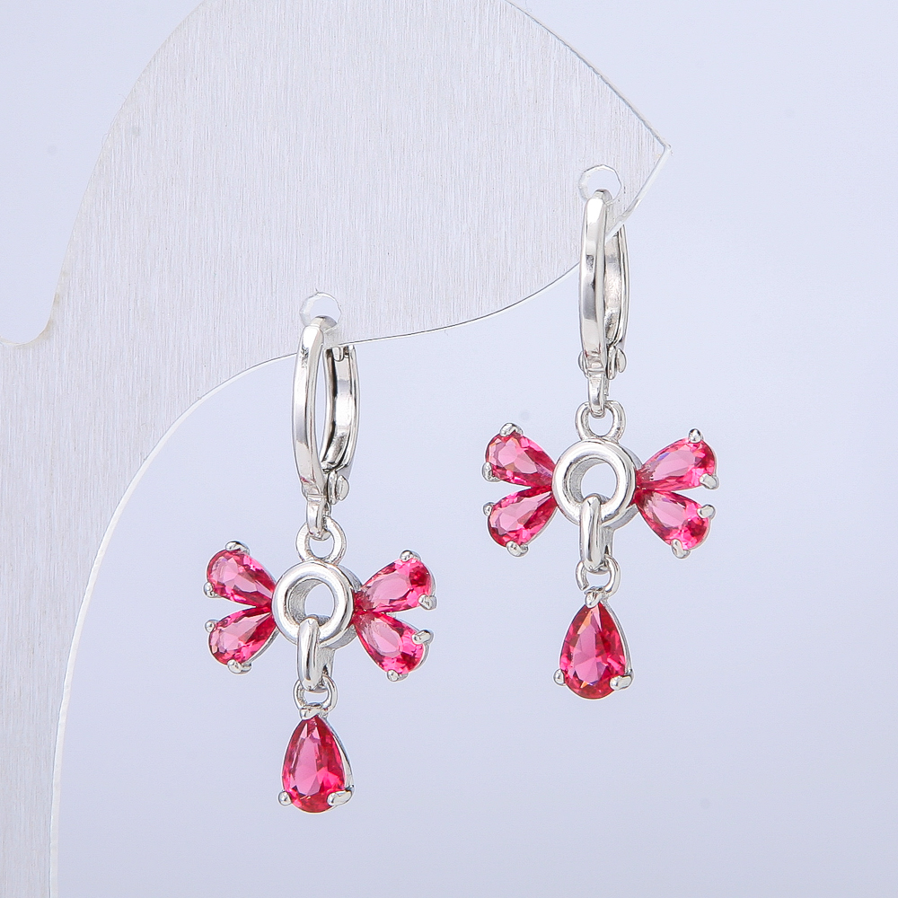 Earrings Xuping Rhodium with Raspberry Crystals, diameter 14 mm + -, thickness 28 mm +