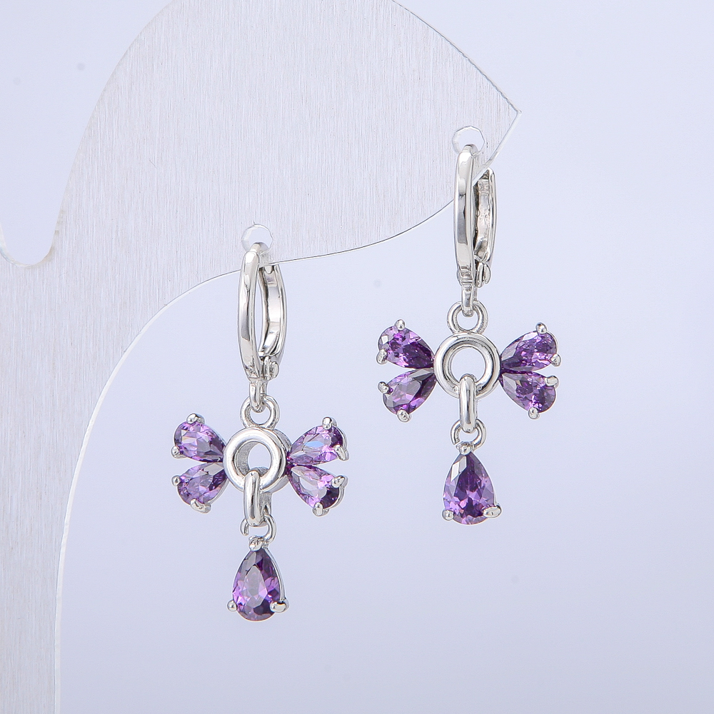 Xuping Rhodium Earrings with Purple Crystals, 14 mm diameter +/-, 28 mm thickness +/-