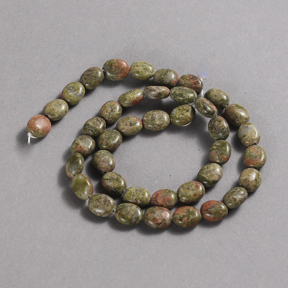 Beads on thread natural stone Jasper Heliotrope Unakite smooth oval, diameter 10x8 mm + -, length 39 cm +