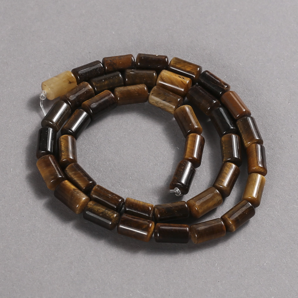 Tiger's Eye Beads on a Natural Stone Thread, Smooth Cylinder, Diameter 10x6 mm, Length 41 cm